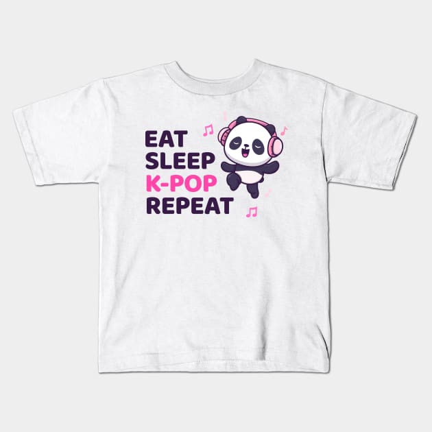 Kpop Shirt Dancing Panda Bear, Eat Sleep K-pop Repeat Kpop Kids T-Shirt by Happy Lime